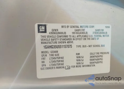 2005 Chevrolet Express from USA, damaged, VIN 1GAHG35U551157075